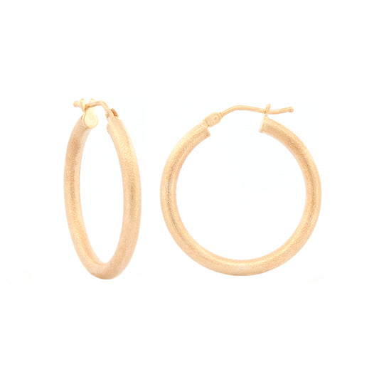 9ct Gold  Frosted Satin Round Tube 2.5mm Hoop Earrings 25mm - JER821C