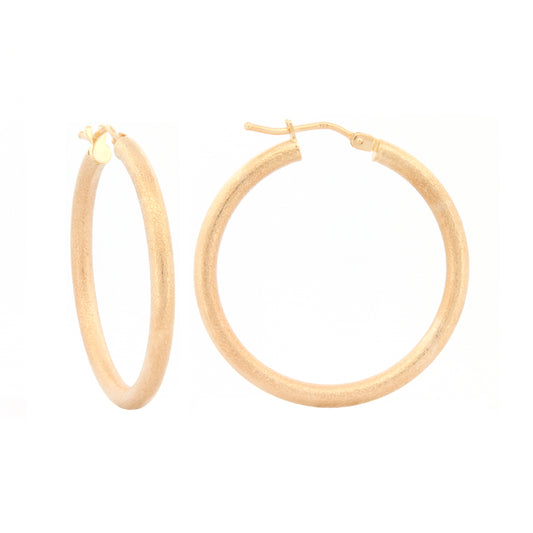 9ct Gold  Frosted Satin Round Tube 2.5mm Hoop Earrings 30mm - JER821D