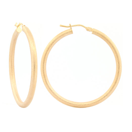 9ct Gold  Frosted Satin Round Tube 2.5mm Hoop Earrings 35mm - JER821E