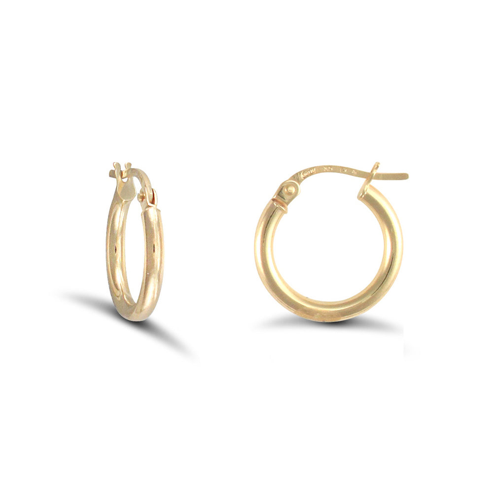 Ladies 14ct Gold  Polished Round Tube 2mm Hoop Earrings 15mm - JER822A