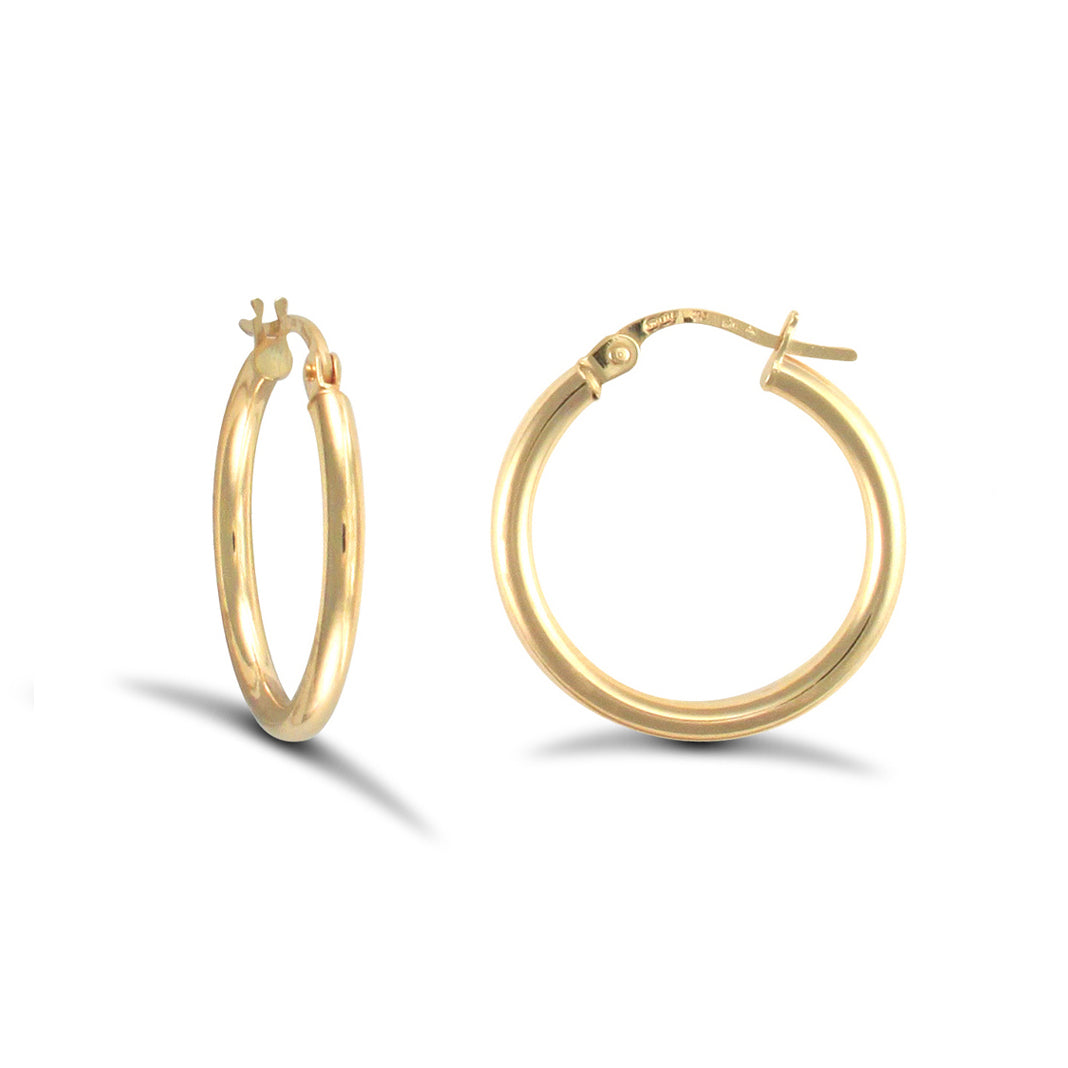 Ladies 14ct Gold  Polished Round Tube 2mm Hoop Earrings 20mm - JER822B