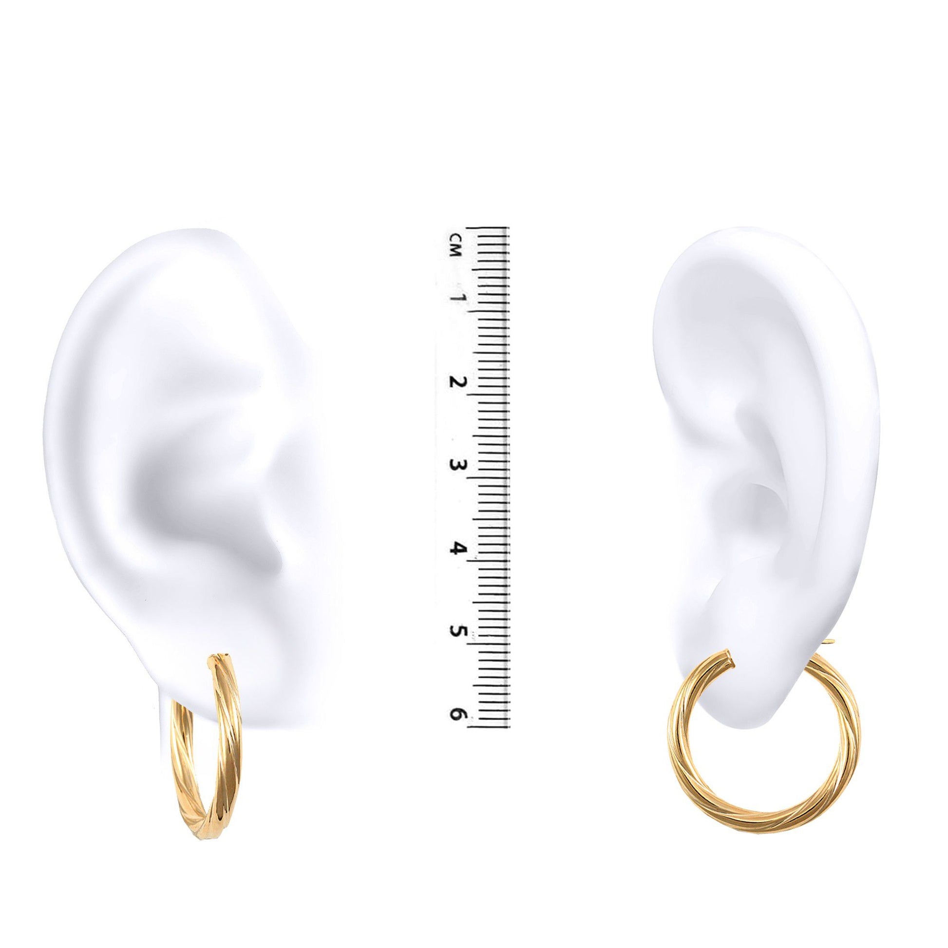 Ladies 14ct Gold  Liqourice Rigatoni Twist 3mm Hoop Earrings 25mm - JER823C