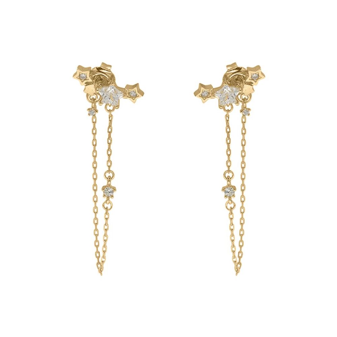 9ct Gold  Star CZ Cluster Shoulder Duster Chain Drop Earrings - JER825
