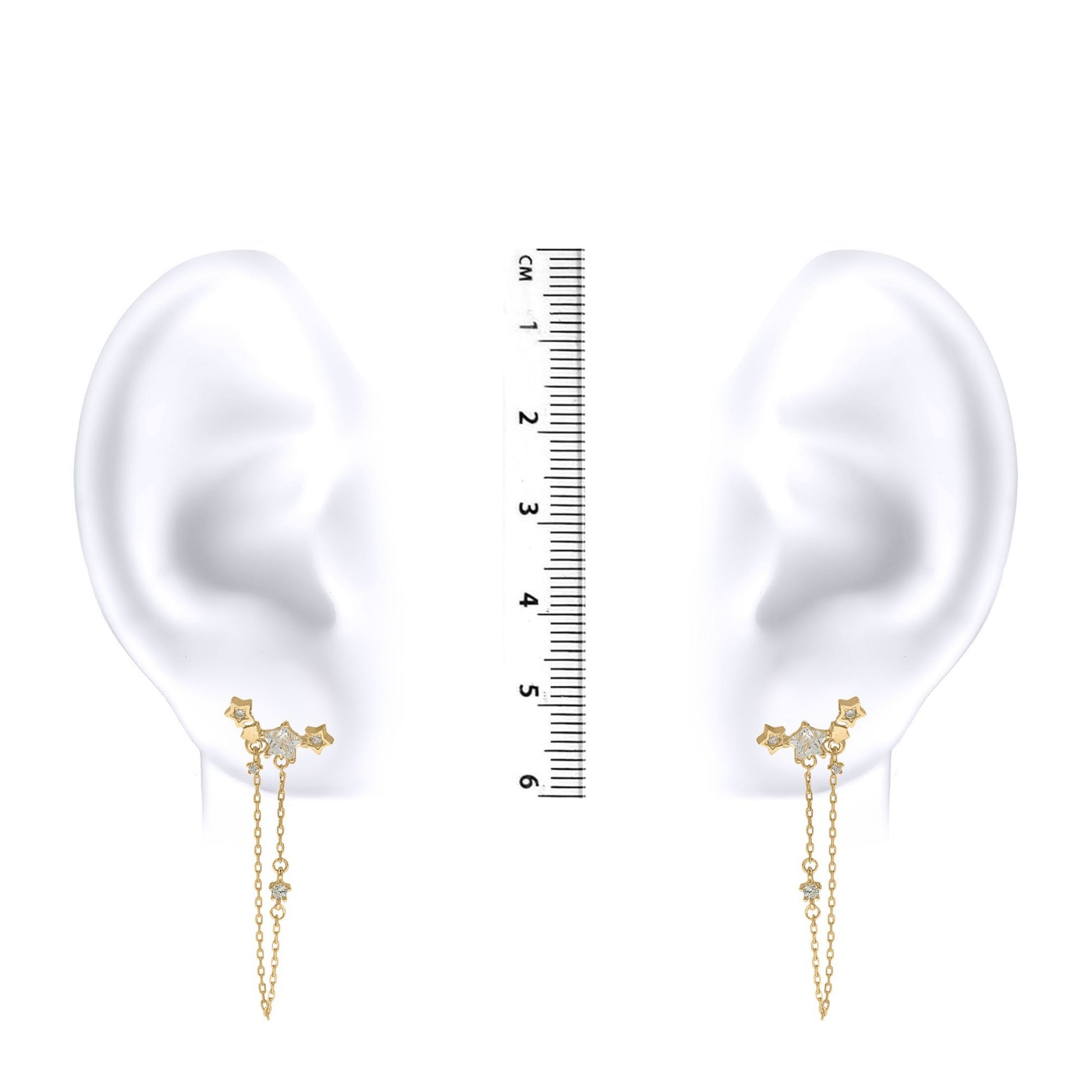 9ct Gold  Star CZ Cluster Shoulder Duster Chain Drop Earrings - JER825