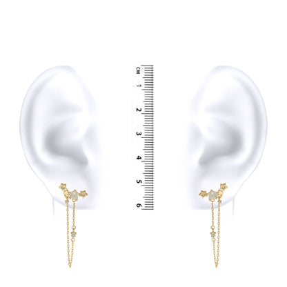 9ct Gold  Star CZ Cluster Shoulder Duster Chain Drop Earrings - JER825