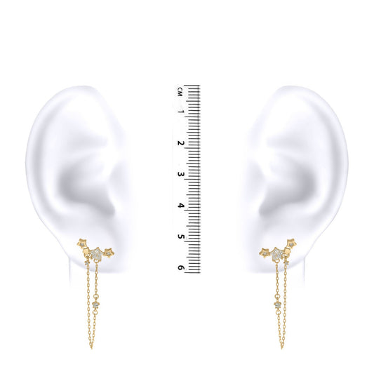 9ct Gold  Star CZ Cluster Shoulder Duster Chain Drop Earrings - JER825