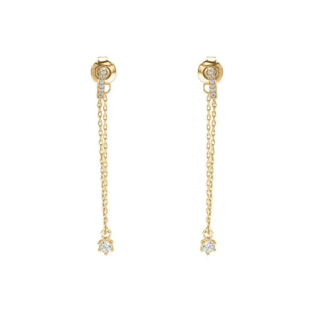 9ct Gold  CZ Hanging Column Shoulder Duster Chain Drop Earrings - JER826