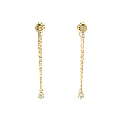 9ct Gold  CZ Hanging Column Shoulder Duster Chain Drop Earrings - JER826