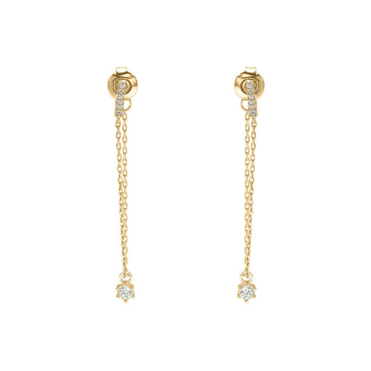 9ct Gold  CZ Hanging Column Shoulder Duster Chain Drop Earrings - JER826