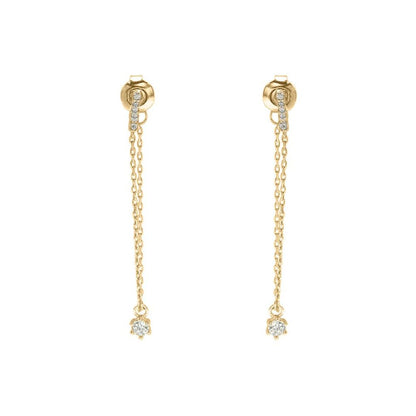 9ct Gold  CZ Hanging Column Shoulder Duster Chain Drop Earrings - JER826
