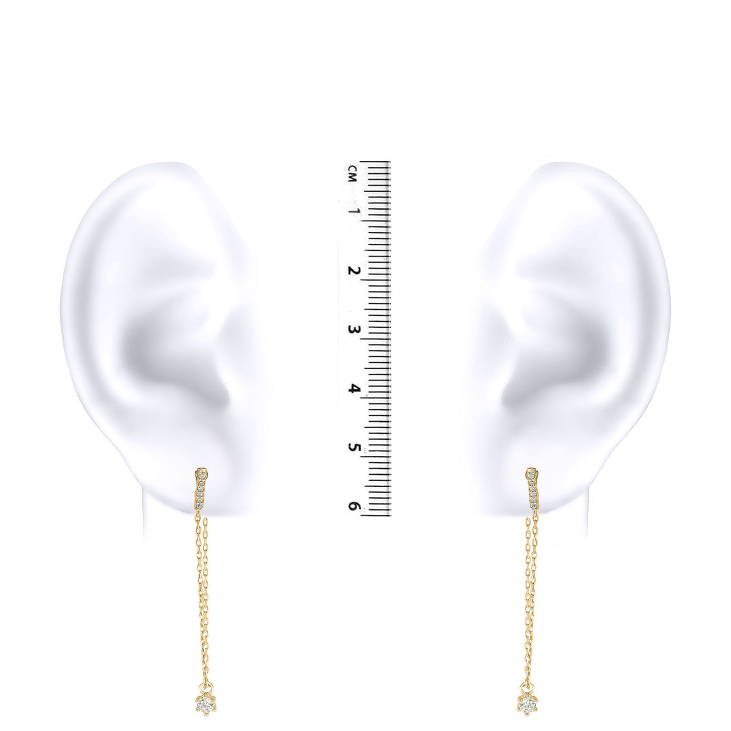 9ct Gold  CZ Hanging Column Shoulder Duster Chain Drop Earrings - JER826