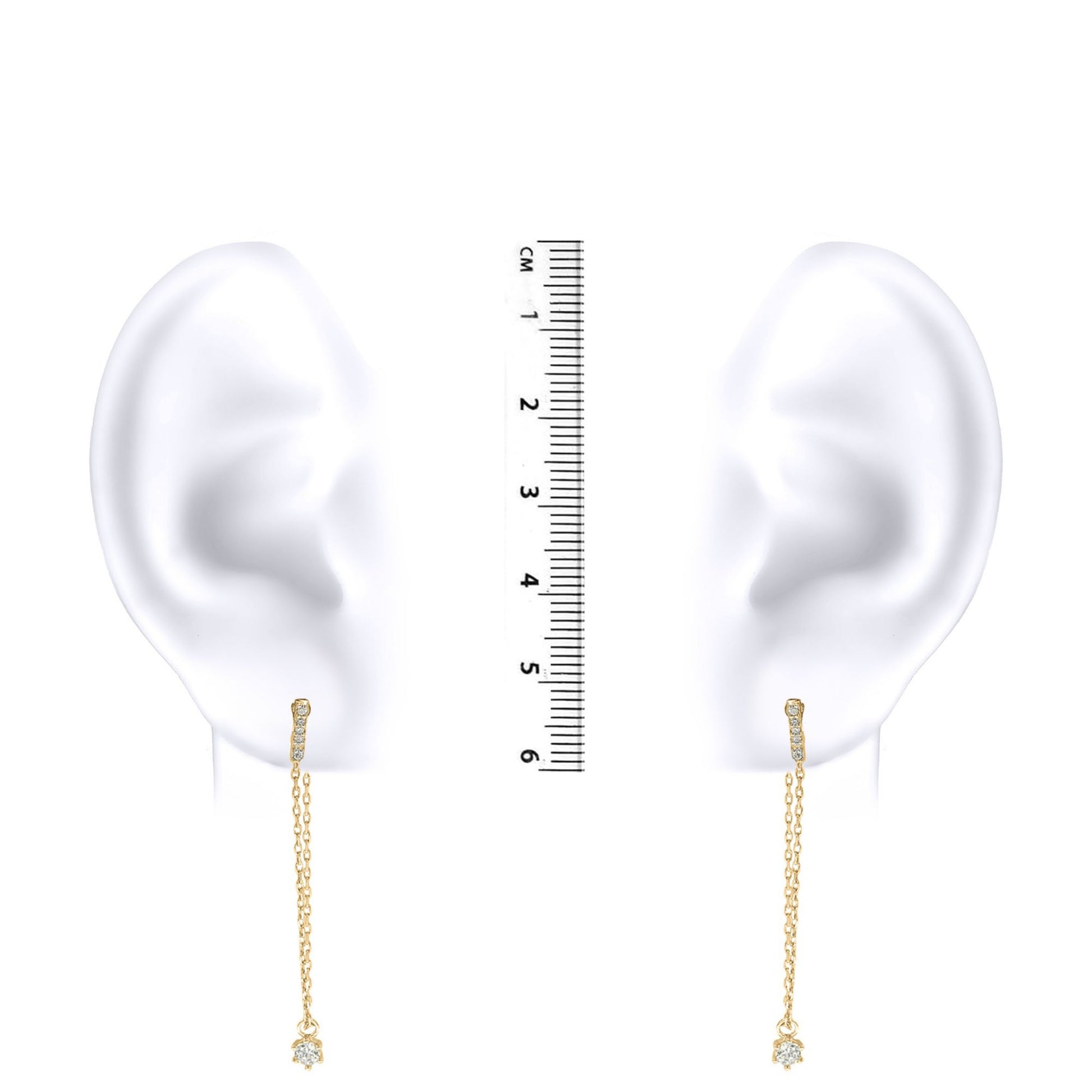 9ct Gold  CZ Hanging Column Shoulder Duster Chain Drop Earrings - JER826