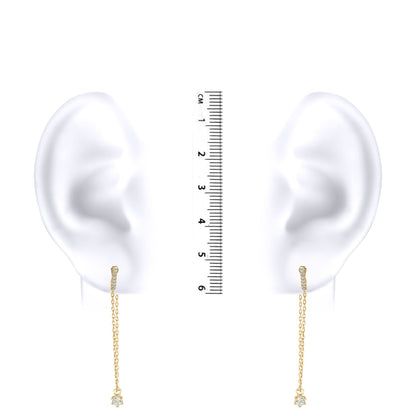 9ct Gold  CZ Hanging Column Shoulder Duster Chain Drop Earrings - JER826