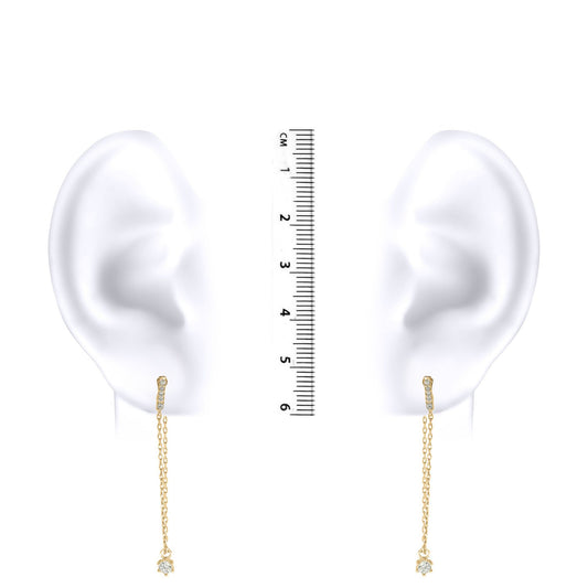 9ct Gold  CZ Hanging Column Shoulder Duster Chain Drop Earrings - JER826