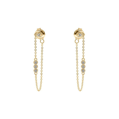 Ladies 9ct Gold  CZ Trilogy Shoulder Duster Chain Drop Earrings - JER827