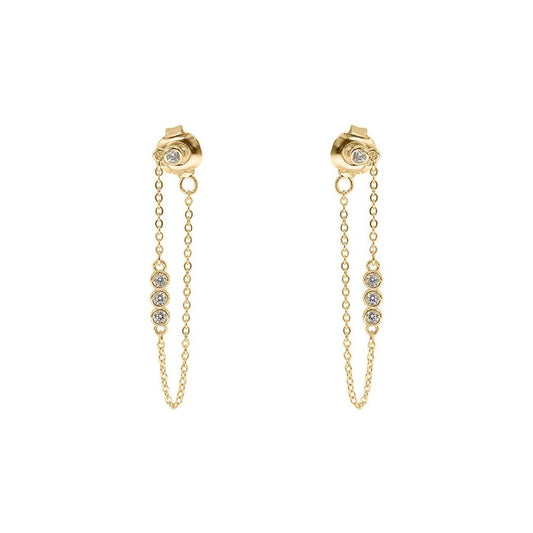 Ladies 9ct Gold  CZ Trilogy Shoulder Duster Chain Drop Earrings - JER827
