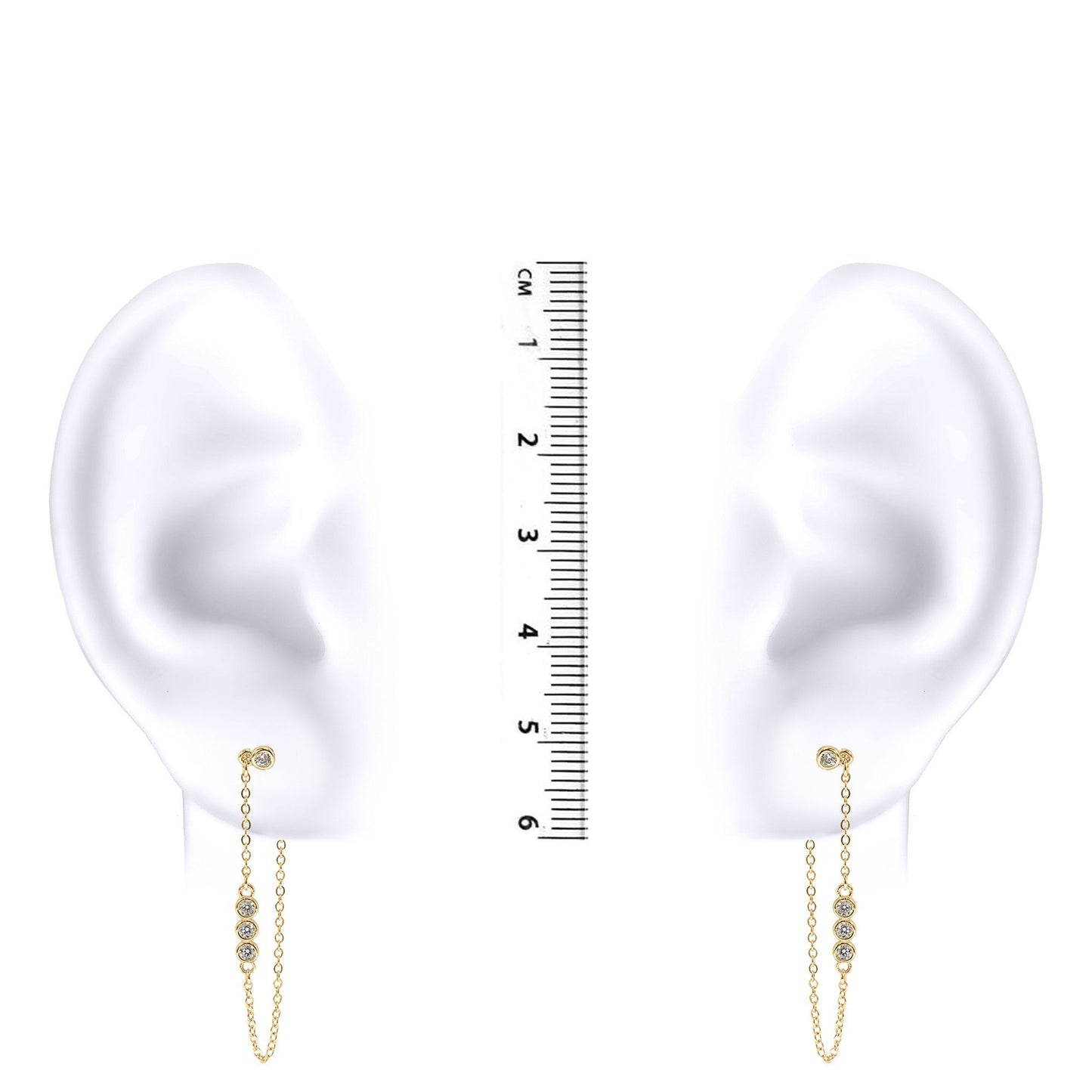 Ladies 9ct Gold  CZ Trilogy Shoulder Duster Chain Drop Earrings - JER827