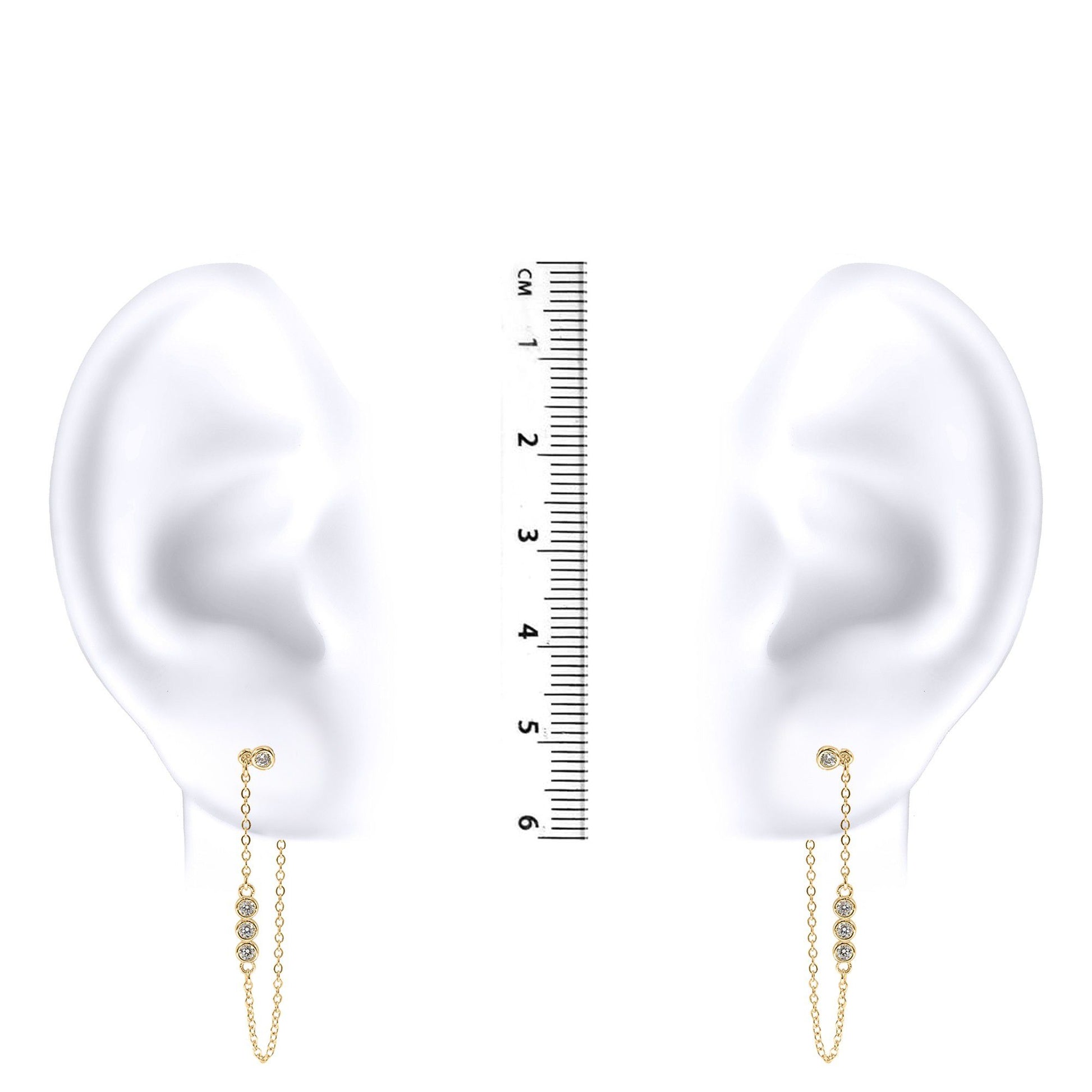 Ladies 9ct Gold  CZ Trilogy Shoulder Duster Chain Drop Earrings - JER827