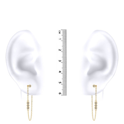 Ladies 9ct Gold  CZ Trilogy Shoulder Duster Chain Drop Earrings - JER827