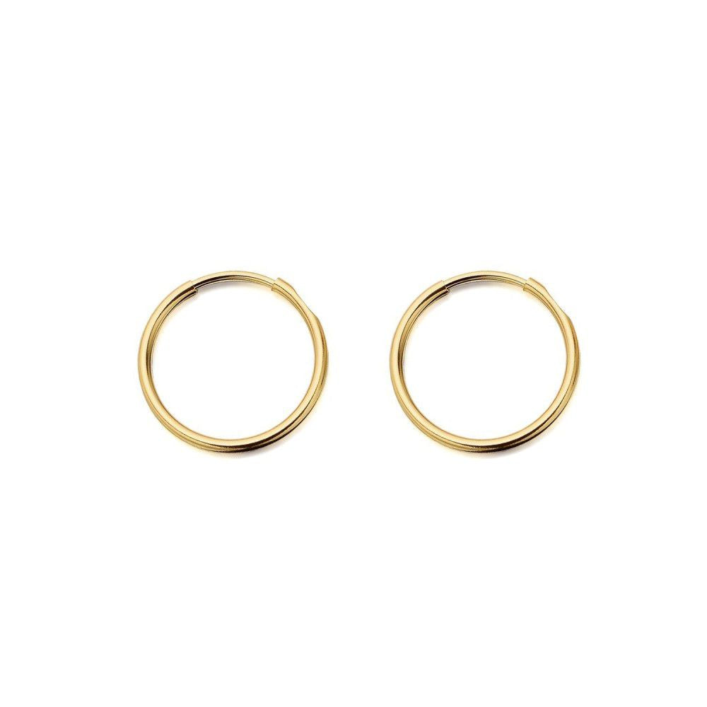 Ladies 9ct Gold  Plain Polished Sleeper 1mm Hoop Earrings 15mm - JER828A