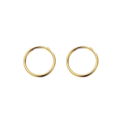 Ladies 9ct Gold  Plain Polished Sleeper 1mm Hoop Earrings 15mm - JER828A