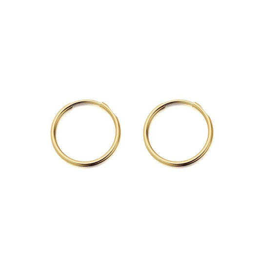 Ladies 9ct Gold  Plain Polished Sleeper 1mm Hoop Earrings 15mm - JER828A