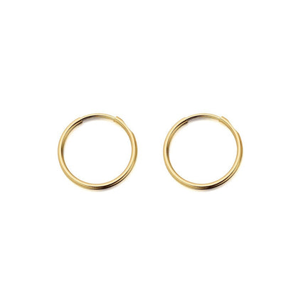 Ladies 9ct Gold  Plain Polished Sleeper 1mm Hoop Earrings 14mm - JER828A