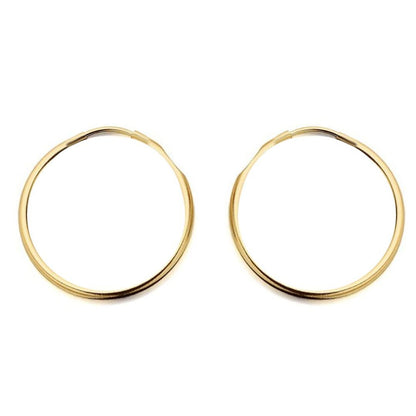 Ladies 9ct Gold  Plain Polished Sleeper 1mm Hoop Earrings 20mm - JER828C