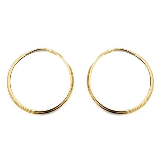 Ladies 9ct Gold  Plain Polished Sleeper 1mm Hoop Earrings 20mm - JER828C