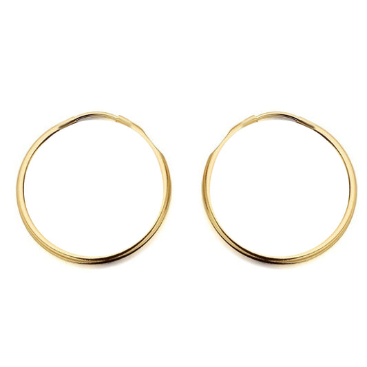 Ladies 9ct Gold  Plain Polished Sleeper 1mm Hoop Earrings 22mm - JER828C