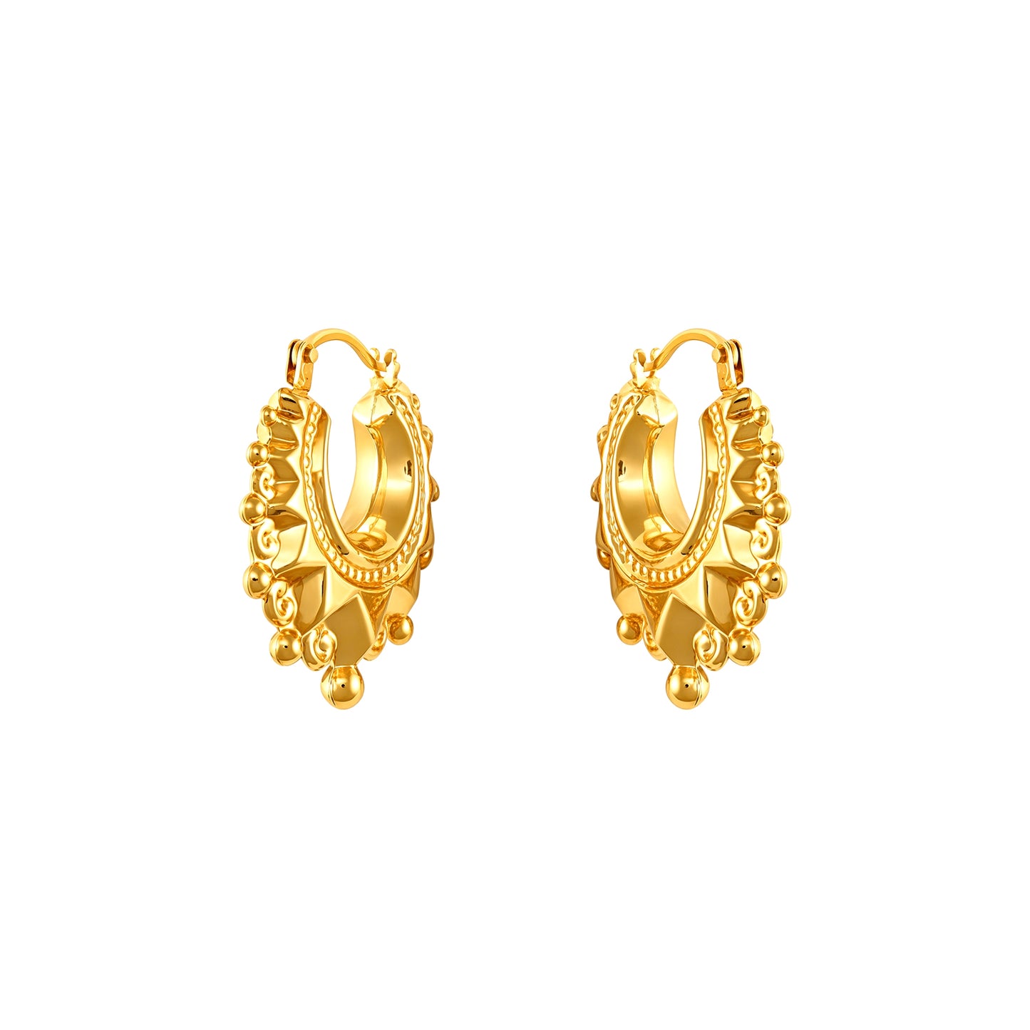 Ladies 9ct Gold  Victorian Spike Hoop Creole Earrings 15mm - JER829