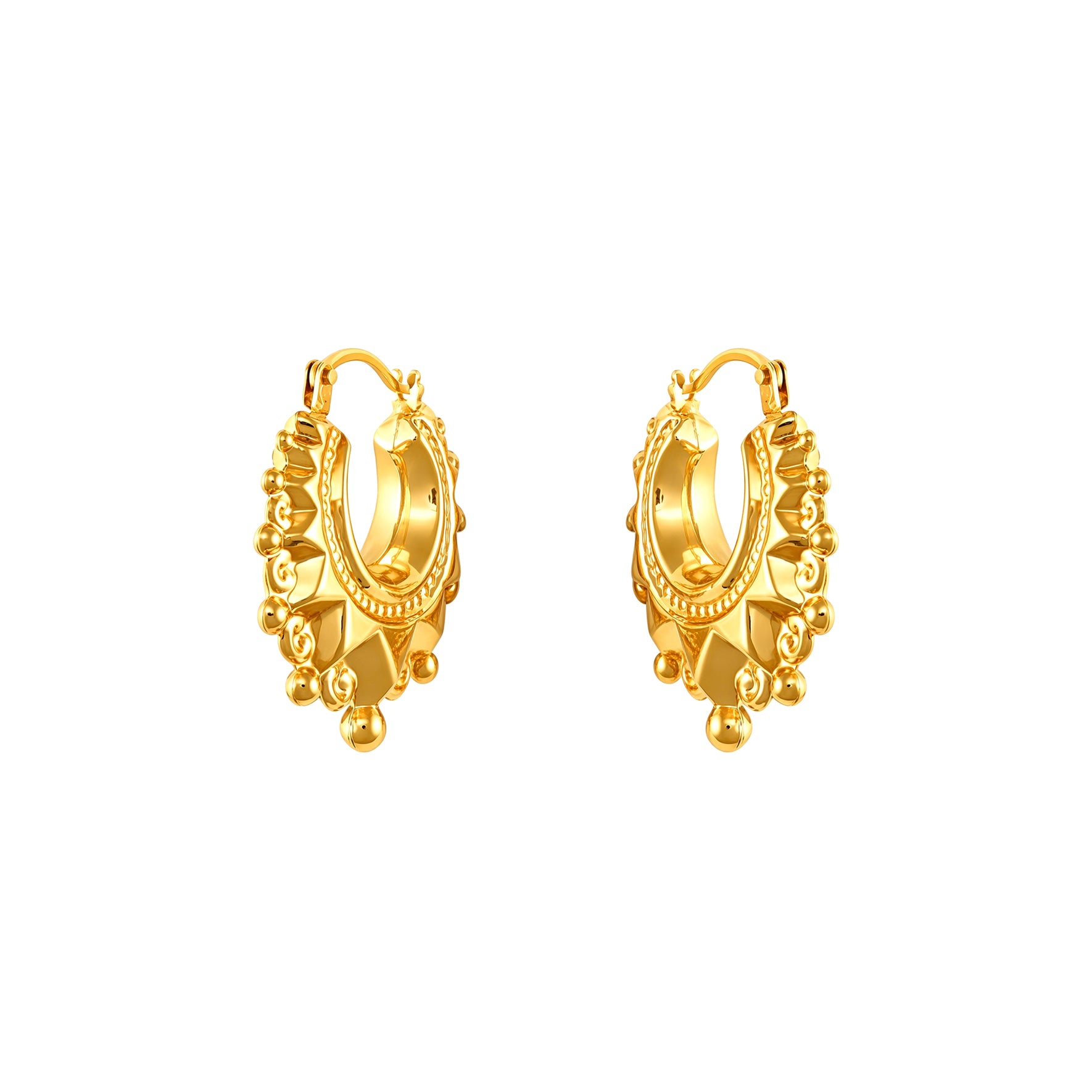 Ladies 9ct Gold  Victorian Spike Hoop Creole Earrings 15mm - JER829