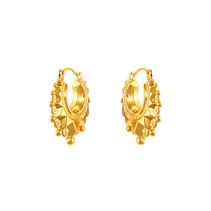 Ladies 9ct Gold  Victorian Spike Hoop Creole Earrings 15mm - JER829