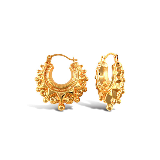 Ladies 9ct Gold  Victorian Spike Hoop Creole Earrings 15mm - JER829