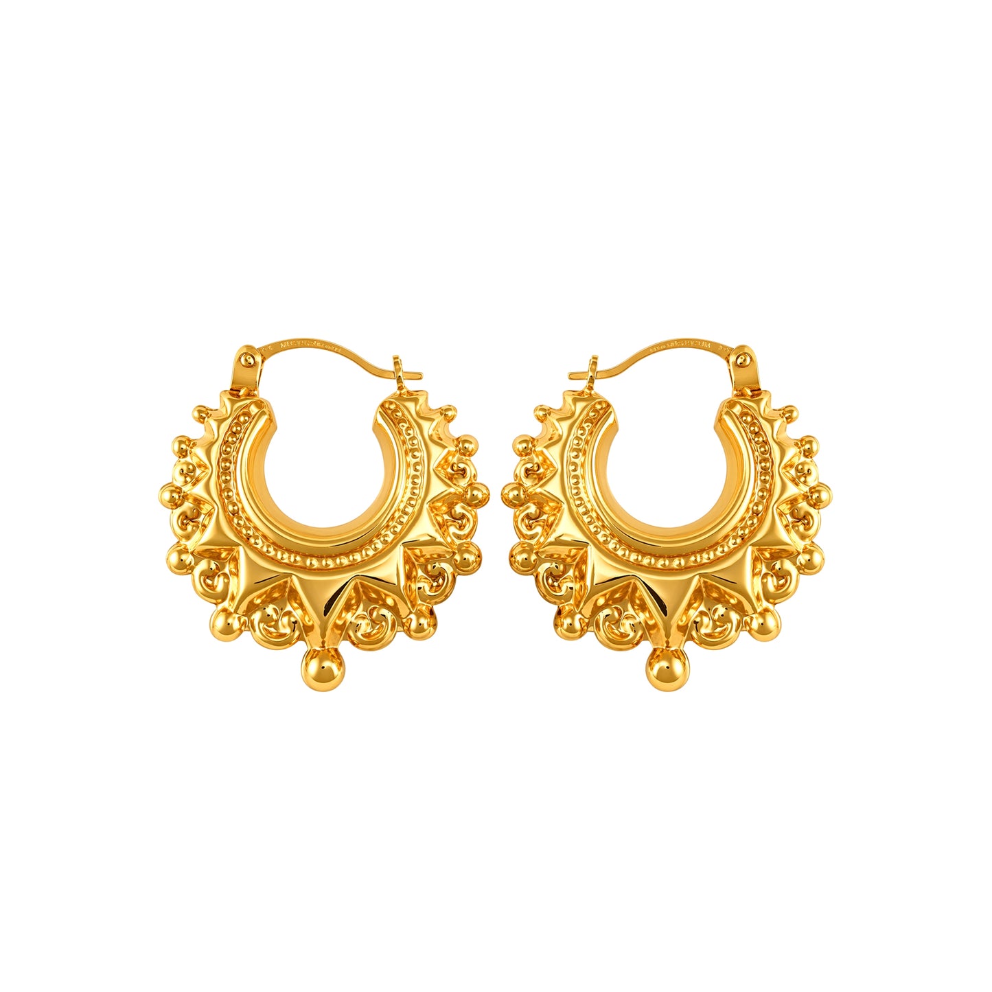 Ladies 9ct Gold  Victorian Spike Hoop Creole Earrings 15mm - JER829