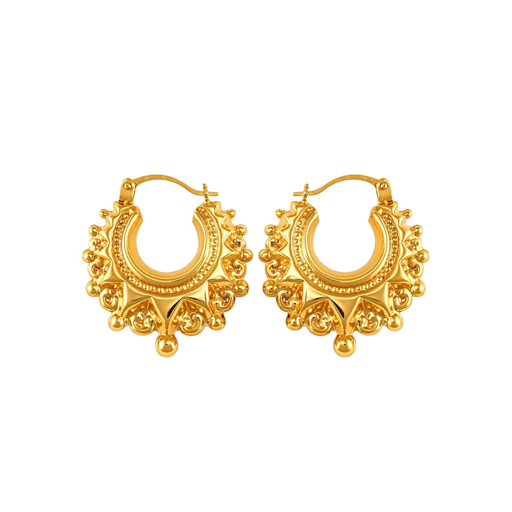 Ladies 9ct Gold  Victorian Spike Hoop Creole Earrings 15mm - JER829