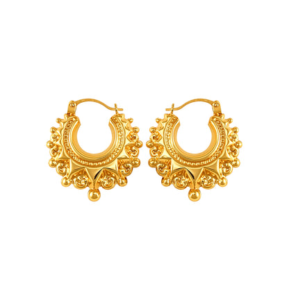 Ladies 9ct Gold  Victorian Spike Hoop Creole Earrings 15mm - JER829