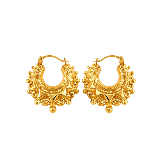 Ladies 9ct Gold  Victorian Spike Hoop Creole Earrings 15mm - JER829