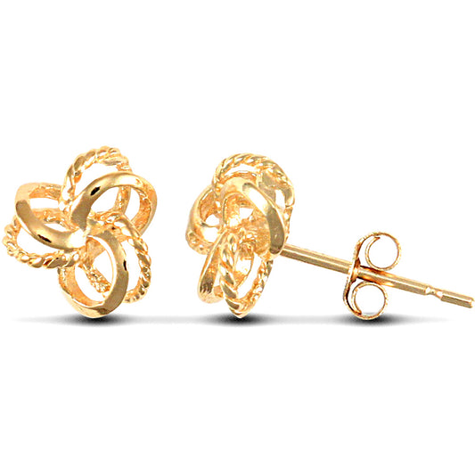 Ladies 9ct Gold  Trinity Double Love Knot Stud Earrings - JES002