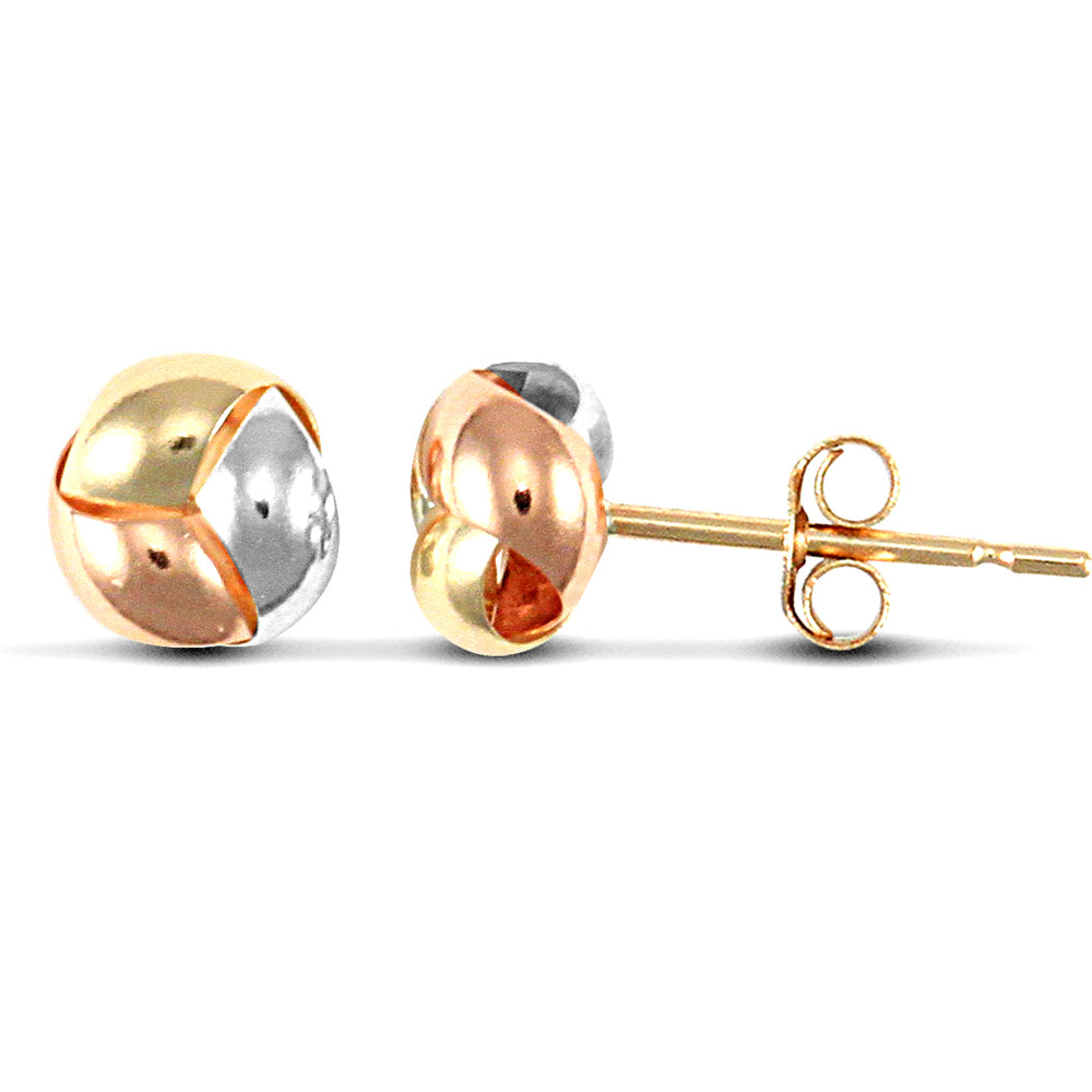 Ladies 9ct Yellow White and Rose Gold  Love Knot Stud Earrings - JES027
