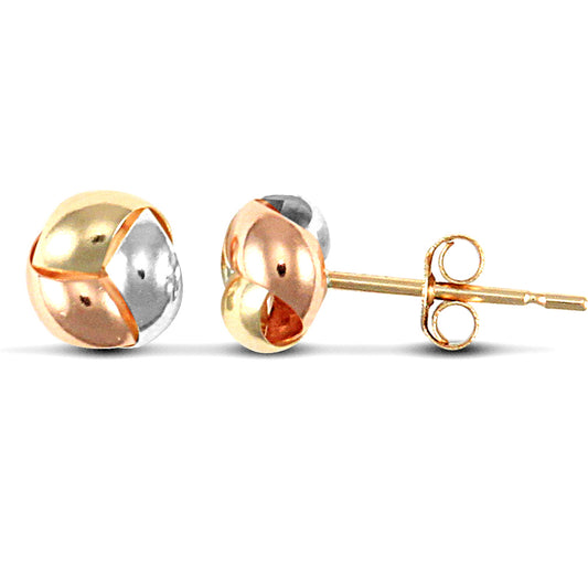 Ladies 9ct Yellow White and Rose Gold  Love Knot Stud Earrings - JES027