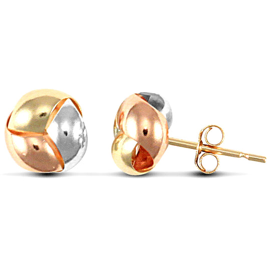 Ladies 9ct Yellow White and Rose Gold  Love Knot Stud Earrings - JES028