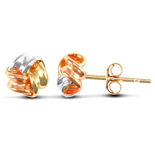 Ladies 9ct Yellow White and Rose Gold  Love Knot Stud Earrings - JES029