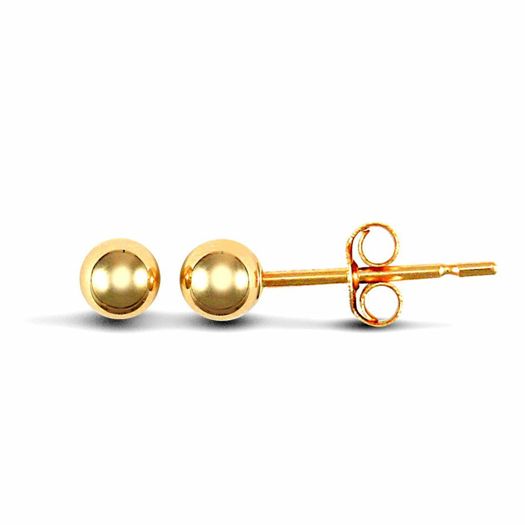 9ct Gold  Ball Bead Stud Earrings, 3mm - JES077