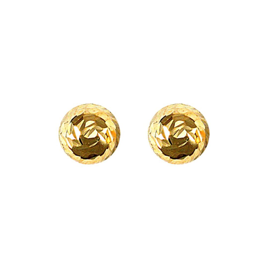 Ladies 9ct Gold  Diamond Cut Half Disco Ball Stud Earrings, 7mm - JES084