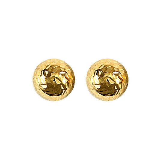 Ladies 9ct Gold  Diamond Cut Half Disco Ball Stud Earrings, 9mm - JES085