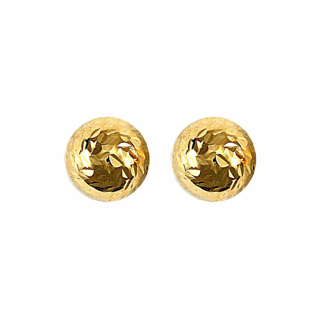 Ladies 9ct Gold  Diamond Cut Half Disco Ball Stud Earrings, 9mm - JES085