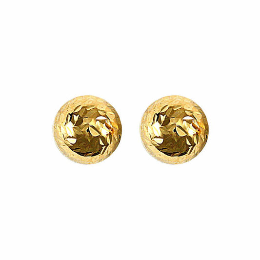 Ladies 9ct Gold  Diamond Cut Half Disco Ball Stud Earrings, 9mm - JES085