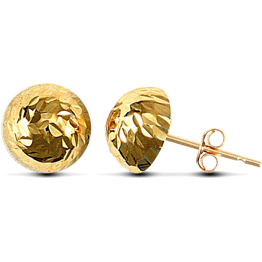 Ladies 9ct Gold  Diamond Cut Half Ball Stud Earrings, 9mm - JES085