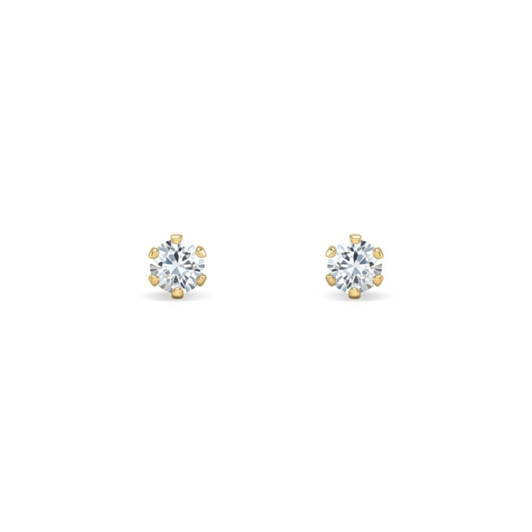 9ct Gold  CZ 6 Claw Solitaire Stud Earrings, 3mm ⅕ Carat - JES097